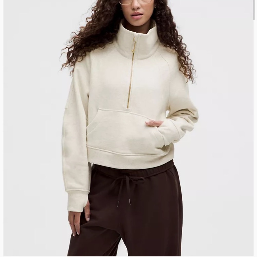 Lululemon Scuba Oversized Funnel-Neck Half Zip-Heathered Bone/Gold-NWT